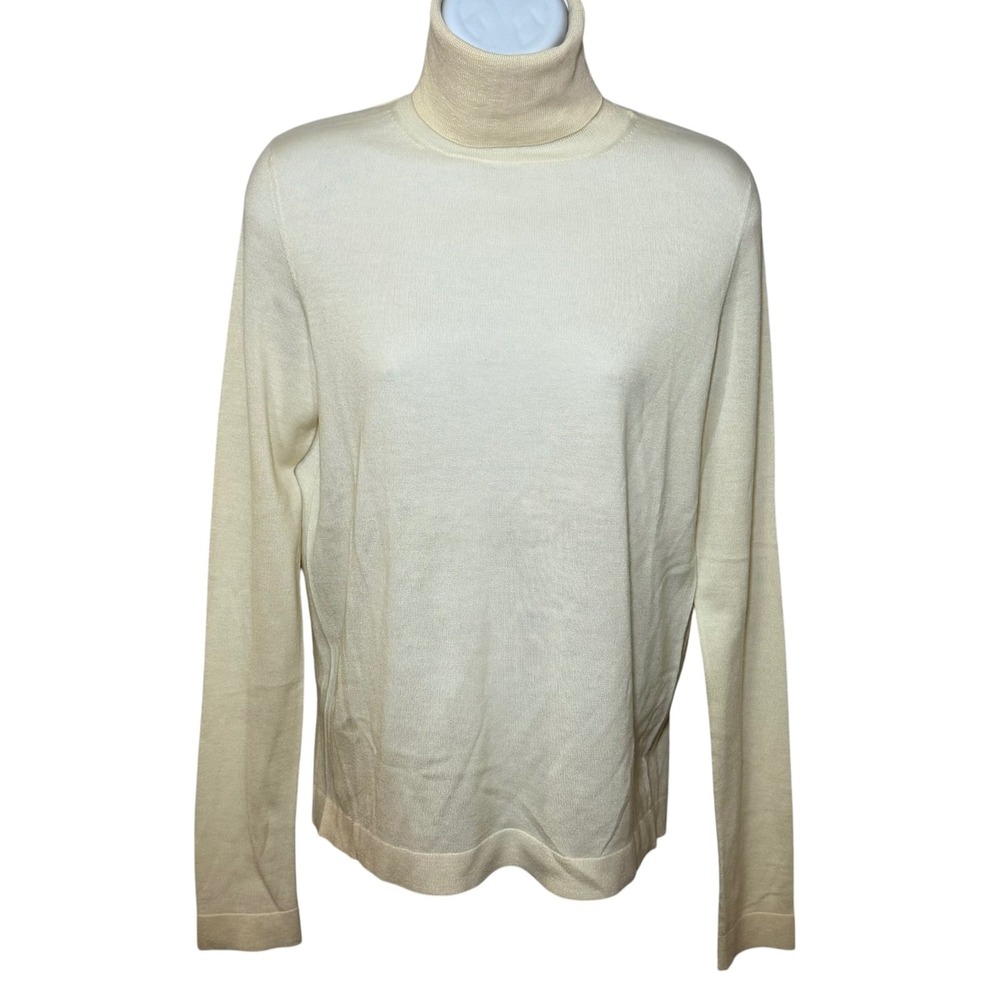 Neiman Marcus Cashmere Collection Turtleneck Sweater Cream Womens M Pullover